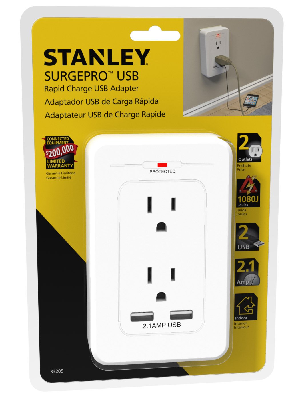 STANLEY 33205 SurgePro AC and USB Wall Tap
