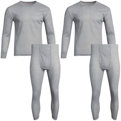 Fourcast Big Men's Thermal Pajama Set - Plus Sized Base Layer Long Sleeve Waffle T-Shirt and Long John Pants, Ash, Size 2XL