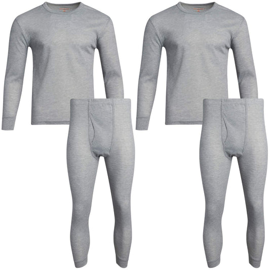Fourcast Big Men's Thermal Pajama Set - Plus Sized Base Layer Long Sleeve Waffle T-Shirt and Long John Pants, Ash, Size 2XL