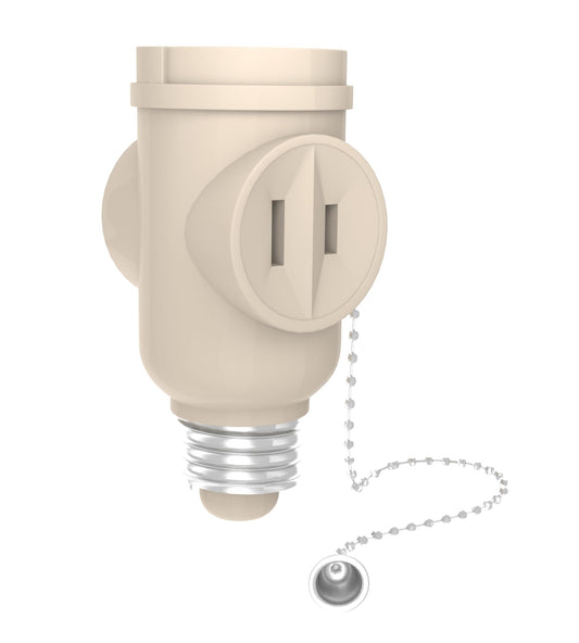Stanley 30501 Pull Chain Socket Adapter, 2-outlet Light Bulb Socket Adapter, Beige