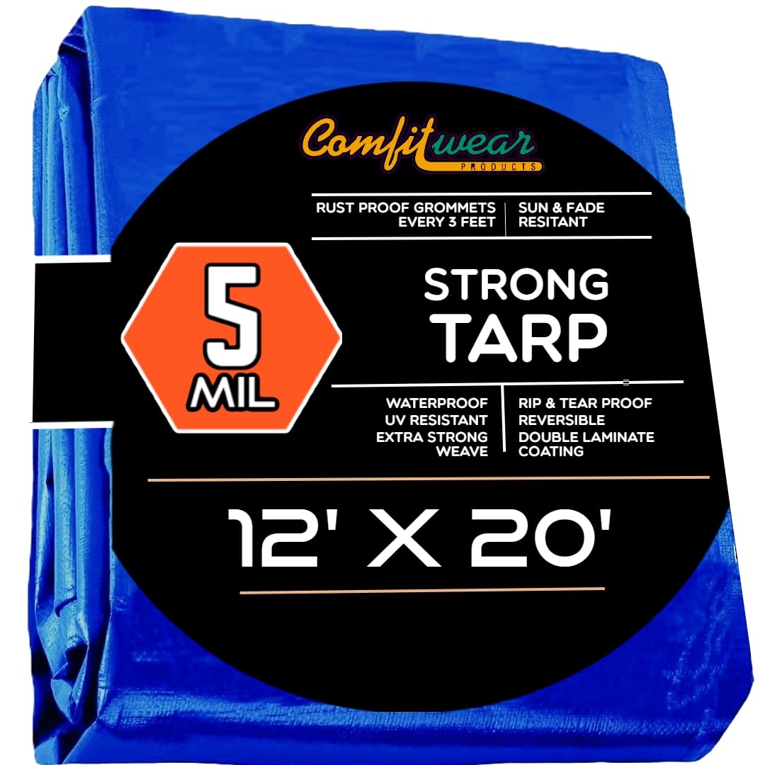 P-LINE Large Blue Tarp Cover – Outdoor Tarp for Pools, Boats, Cars and Trucks – Waterproof Tarp Cover – Heavy-Duty Poly Tarp with Grommets for Secured Tie-Down – 5mil Thick