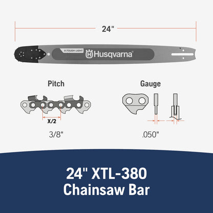 Husqvarna X-Tough Light 24 inch Chainsaw Bar, 3/8" pitch, 050" gauge and 84 drive links