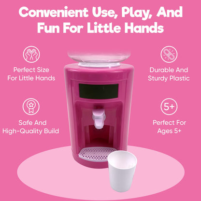 Misco Toys Kids Pretend Play Water Cooler Toy playset Kitchen Appliances, Childrens Pretend Play Action-Fun Appliance Set for Toddlers, Realistic use and Cups, Ages 3+ (Pink)