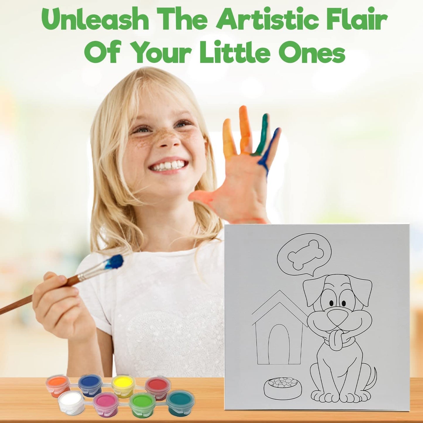 Misco Toys Canvas Paint Party Kits, 11 Piece Art kit Pre-Drawn Outline Canvas for Paint and Sip 8 Colors and Brush Included, Great Gift for Kids 4+ and Adults Too!