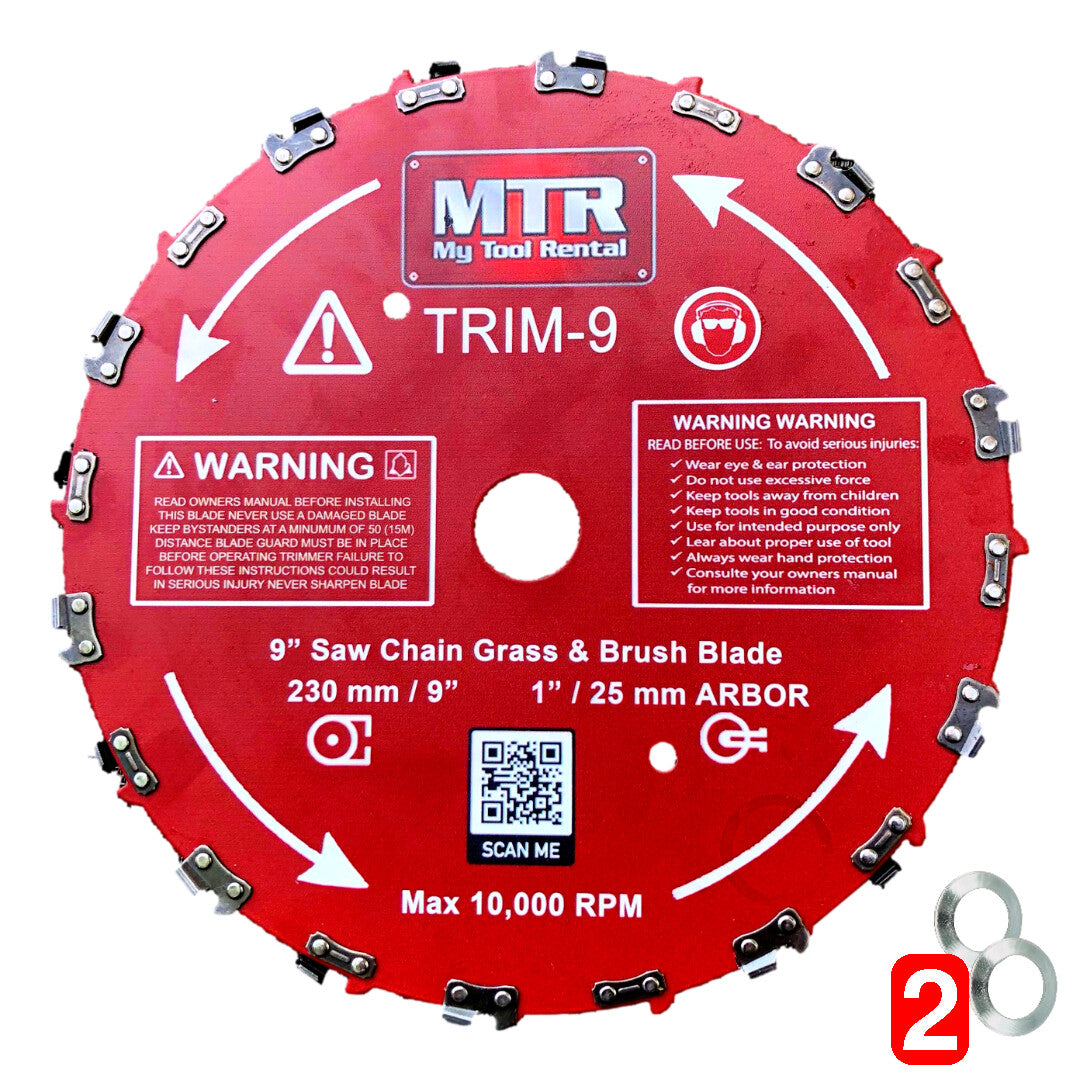 MTR 9” Saw Chain Tooth Brush Cutter Blade Kit Includes 2 Washers 20 Tooth Circular Blade Weed Eater Cutter Trimmer 10,000RPM Steel Grass Brush Cutter Blade