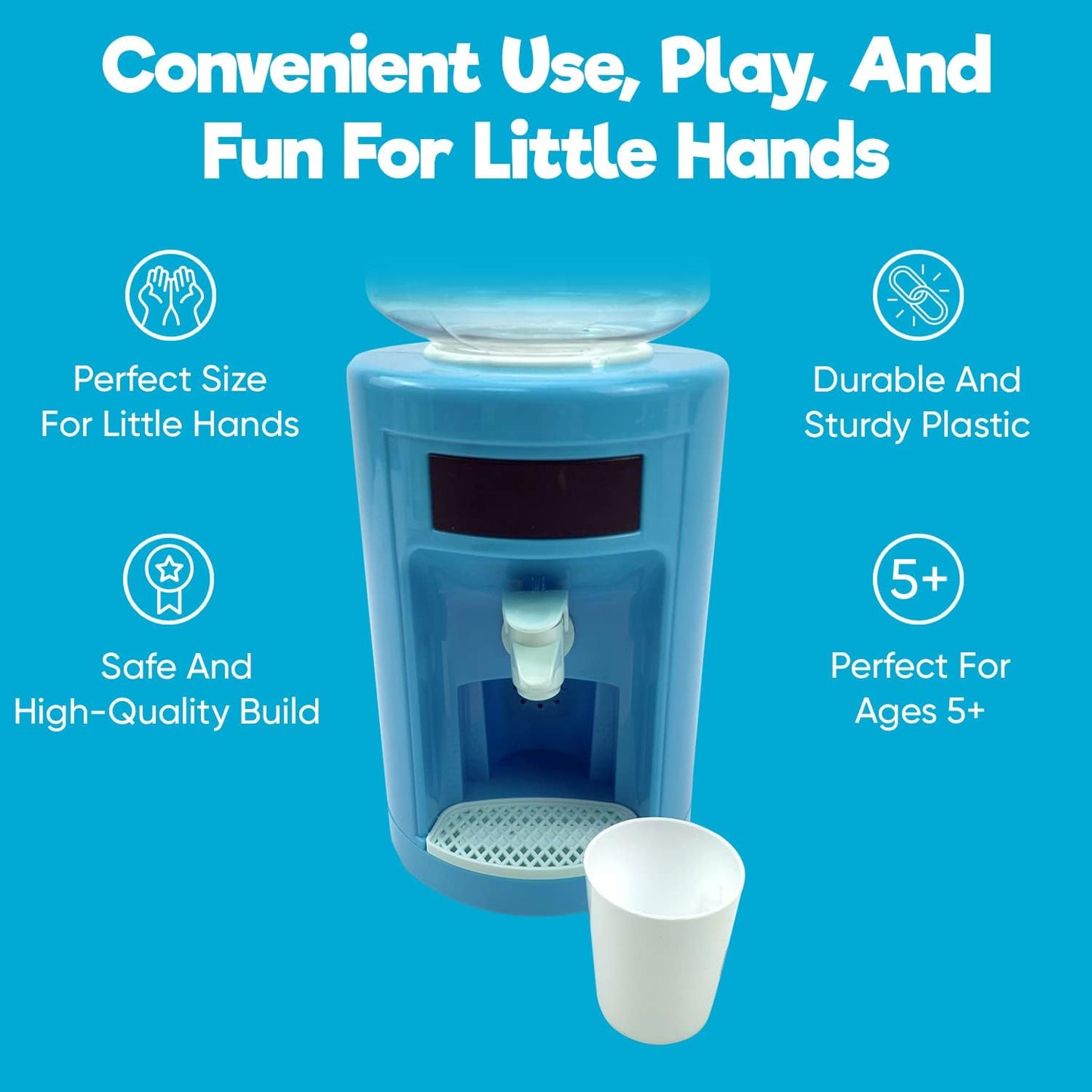 Misco Toys Kids Pretend Play Water Cooler Toy playset Kitchen Appliances, Childrens Pretend Play Action-Fun Appliance Set for Toddlers, Realistic use and Cups, Ages 3+ (Blue) (MT1400)