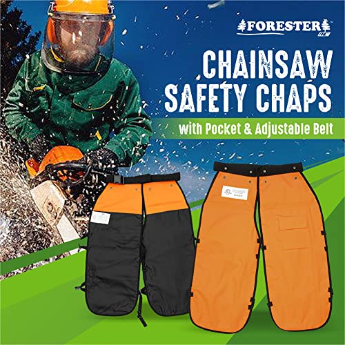 FORESTER Chainsaw Chaps for Men - Adjustable Belt - Chain Saw Chaps for Men, Apron Style W/Pocket, Chainsaw Safety Equipment