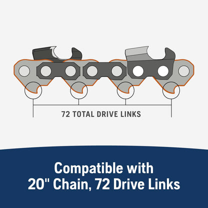 Husqvarna X-Tough 20 Inch Chainsaw Bar, 3/8" pitch, .058" gauge and 72 drive links