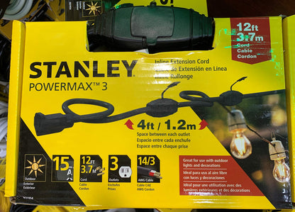 POWERMAX 12FT 3-OUTLET IN-LINE OUTDOOR EXTENSION CORD,