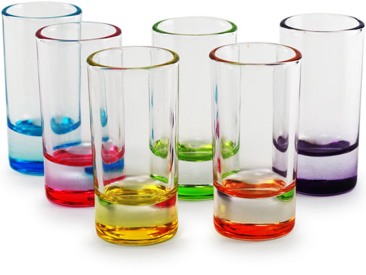 Circleware Paradise Shot, Set of 6, Assorted Color Bottoms Limited Edition Glass Drinking Cups for Whiskey, Vodka, Brandy, Bourbon and All Type of Beverage,1.2 ounces