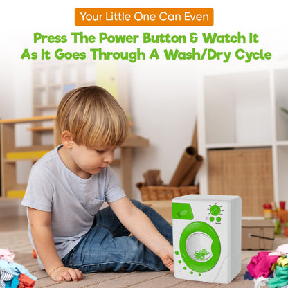 Misco Toys Kids Pretend Play Washing Machine Toy playset, Children Toy wash Machine Appliance Set for Toddlers, Real Life Lights and Sounds, Great Gift Ages 3+ (Green)