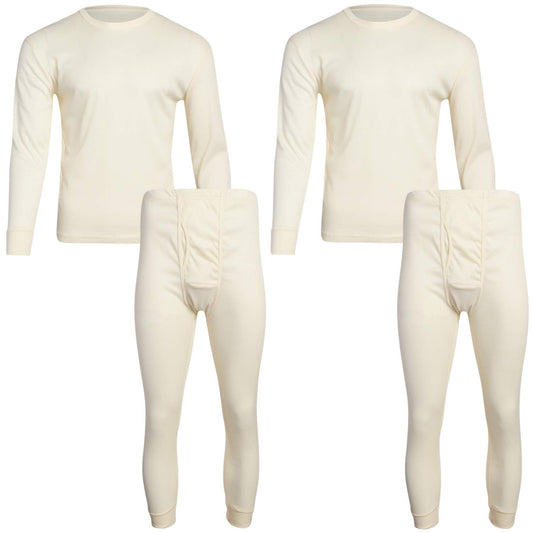 Fourcast Big Men's Thermal Pajama Set - Plus Sized Base Layer Long Sleeve Waffle T-Shirt and Long John Pants, Ecru, Size Large