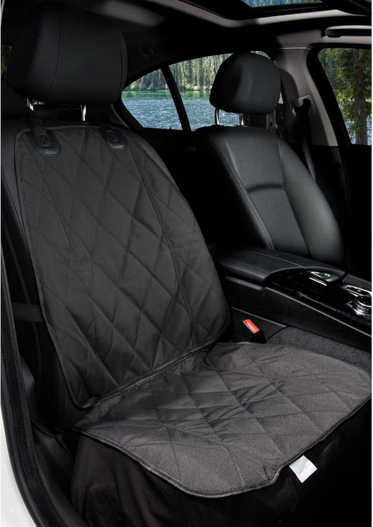 Bonve Pet Dog Front Seat Cover, Waterproof Pets Car Seat Covers with One Dog Safety Belt Universal Size for Cars, Trucks and SUV, Black