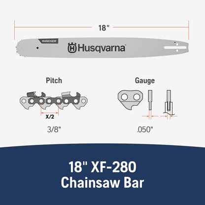 Husqvarna 18 Inch Rancher Chainsaw Bar, 3/8" Pitch .050" Gauge, 68 Drive Links, Chainsaw Accessories