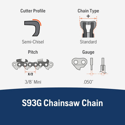 Husqvarna 585422155 X-Cut S93G 18 Inch Chainsaw Chain, 3/8" Mini Pitch, 050" Gauge
