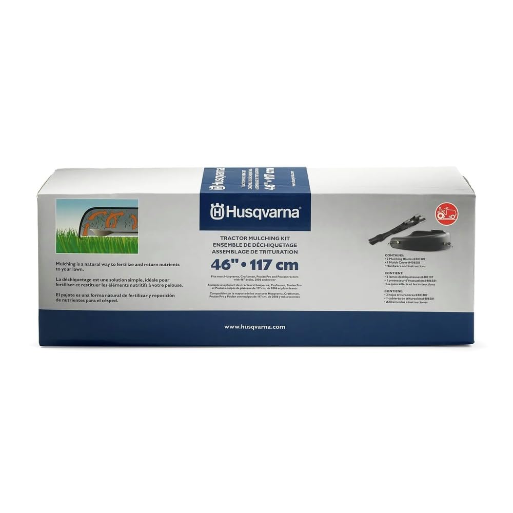 Husqvarna 46-Inch Mulch Kit for Lawn Tractor or Zero-Turn Mower, Mulch Plate Attachment with Two Lawn Mower Blades and Mounting Hardware, Black