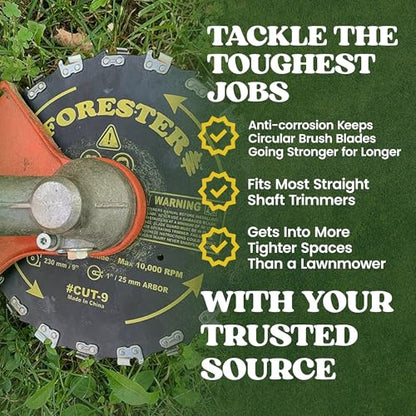 FORESTER Brush Cutter Blades and File Set - Trimmer Chainsaw Tooth Saw Blade - for Trimming Trees, Cutting String, Underbrush, and More - 20 Tooth 9" Circular Brush Blade with 3/16" File