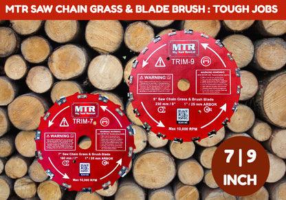 MTR Saw Chain Tooth Brush Cutter Blades 7” & 9” Circular Blade Weed Eater Cutter Trimmer 10,000RPM Steel Grass Brush Cutter Blade Forest Trees Wood Metal Multi Use Blades & Bundle Kits