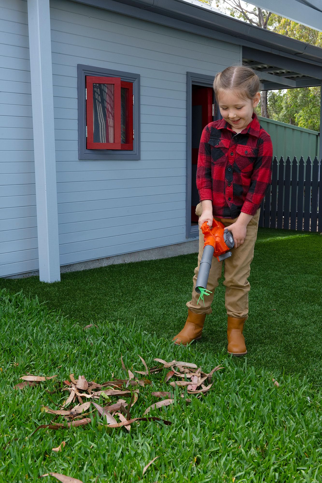 Husqvarna 125B Toy Leaf Blower, Light-Up Engine Makes Noise and Blows Out Real Air, Toddler Toys for Ages 3 and Up, Plastic, Orange/Gray, 589746402