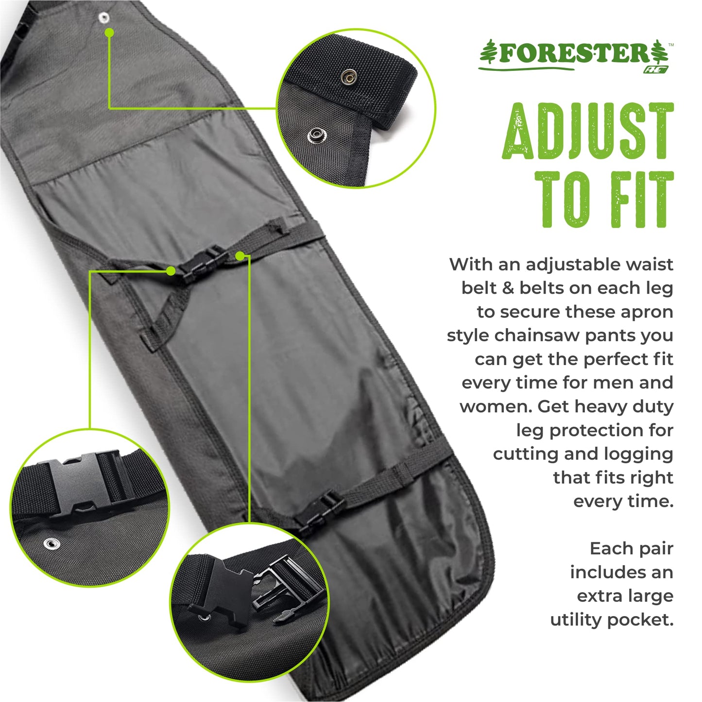 FORESTER Chainsaw Chaps for Men - Adjustable Belt - Chain Saw Chaps for Men, Apron Style W/Pocket, Chainsaw Safety Equipment