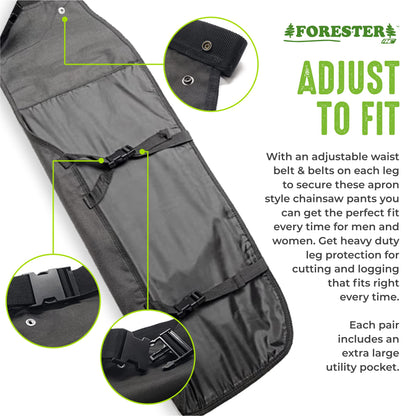FORESTER Chainsaw Chaps for Men - Adjustable Belt - Chain Saw Chaps for Men, Apron Style W/Pocket, Chainsaw Safety Equipment