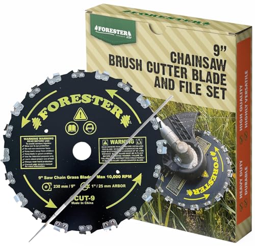 FORESTER Brush Cutter Blades and File Set - Trimmer Chainsaw Tooth Saw Blade - for Trimming Trees, Cutting String, Underbrush, and More - 20 Tooth 9" Circular Brush Blade with 3/16" File