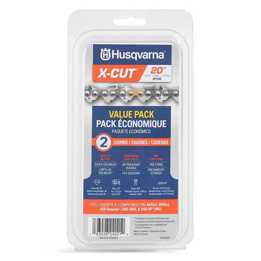 Husqvarna X-Cut SP33G 20 Inch Chainsaw Chain, (2 PACK), .325" Pitch, .050" Gauge, 80 Drive Link