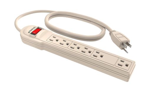 Stanley 30008 All Purpose 6-Outlet Power Strip with One Spaced Outlet with 2-1/2-Feet Cord, Beige