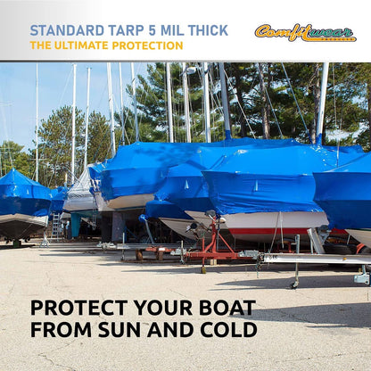 P-LINE Large Blue Tarp Cover – Outdoor Tarp for Pools, Boats, Cars and Trucks – Waterproof Tarp Cover – Heavy-Duty Poly Tarp with Grommets for Secured Tie-Down – 5mil Thick