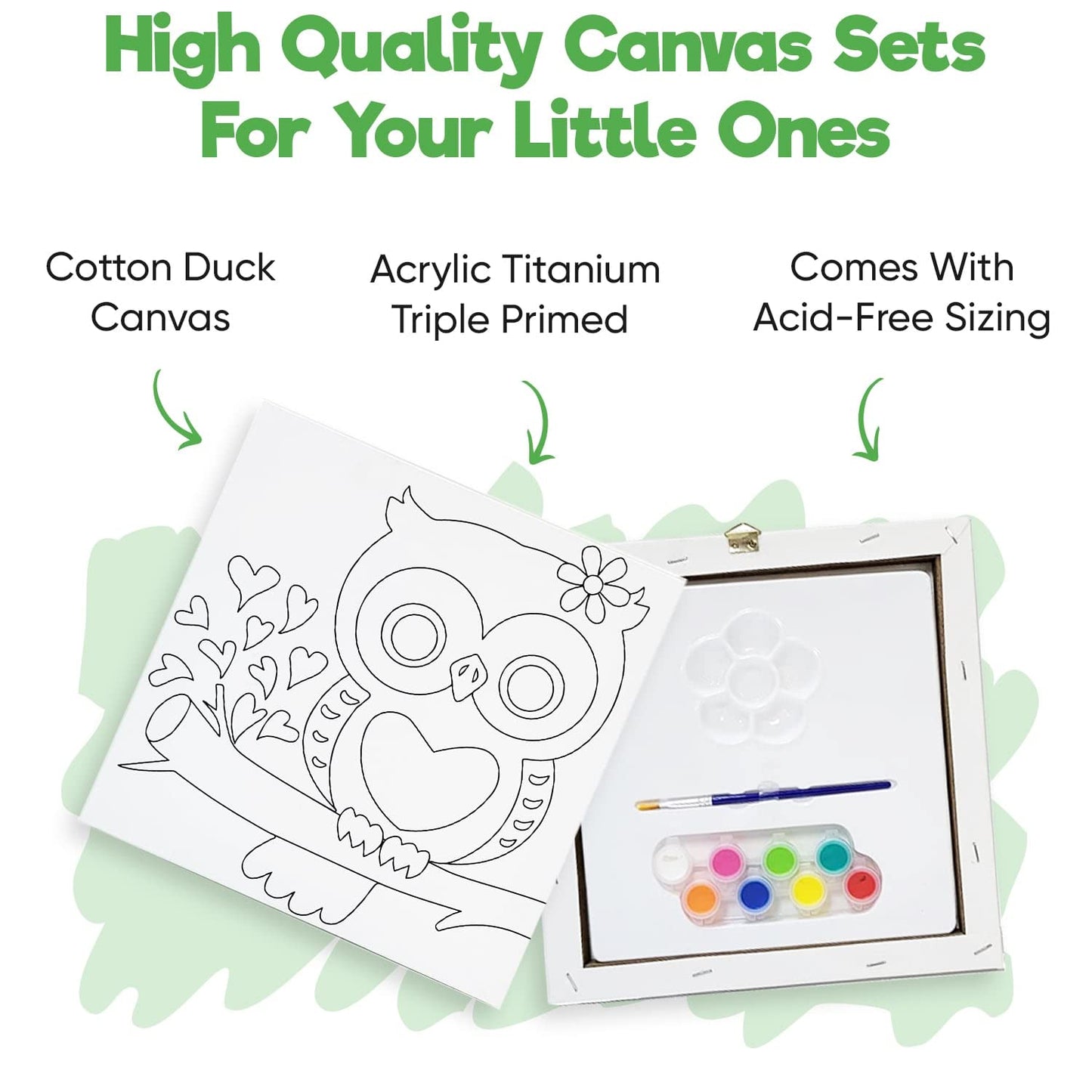 Misco Toys Canvas Paint Party Kits, 11 Piece Art kit Pre-Drawn Outline Canvas for Paint and Sip 8 Colors and Brush Included, Great Gift for Kids 4+ and Adults Too!