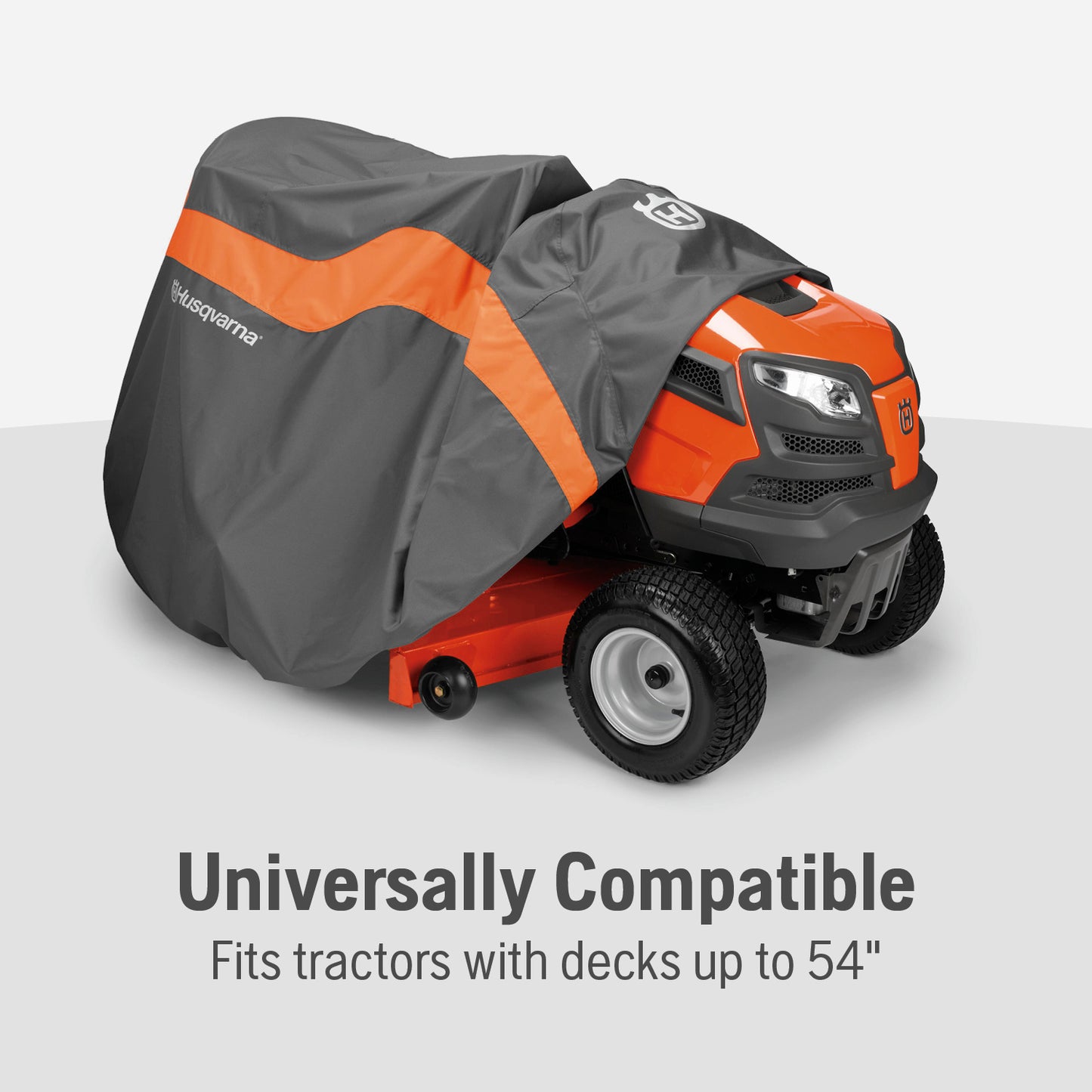 Husqvarna 54-Inch Full-Size Lawn Tractor Cover For Models: YT48CS, GT54CS, YT42LS, YT46LS, YT42DXLS, YT48DXLS, GT52XLS, GT52XLSi, GT54LS, Water-Resistant Riding Lawn Mower Accessories, Orange/Gray