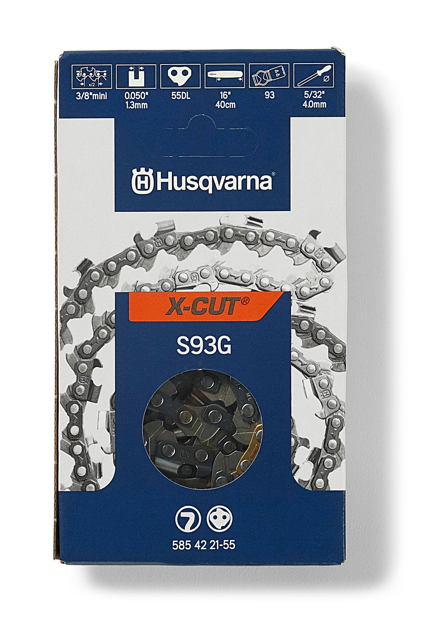 Husqvarna X-Cut S93G 16 Inch Chainsaw Chain Replacement, 3/8" Mini Pitch, .050" Gauge, and 55 Drive Links