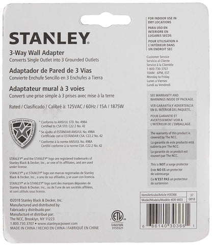 Stanley 30366 3 Way Wall Adapter, White