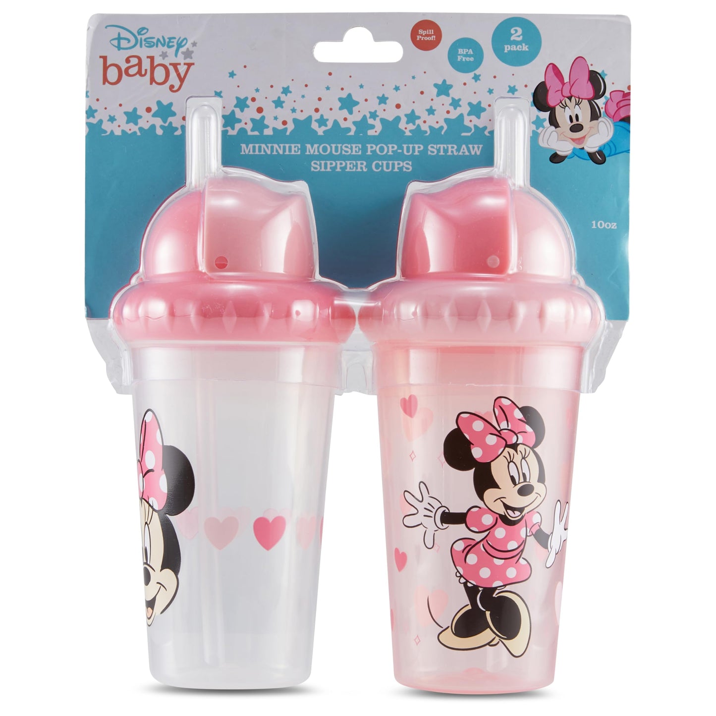 Disney Toddler Sippy Cups for Boys and Girls | 10 Ounce Sippy Cup Pack of Two with Straw and Lid | Durable Leak Proof Travel Water Bottle for Toddlers