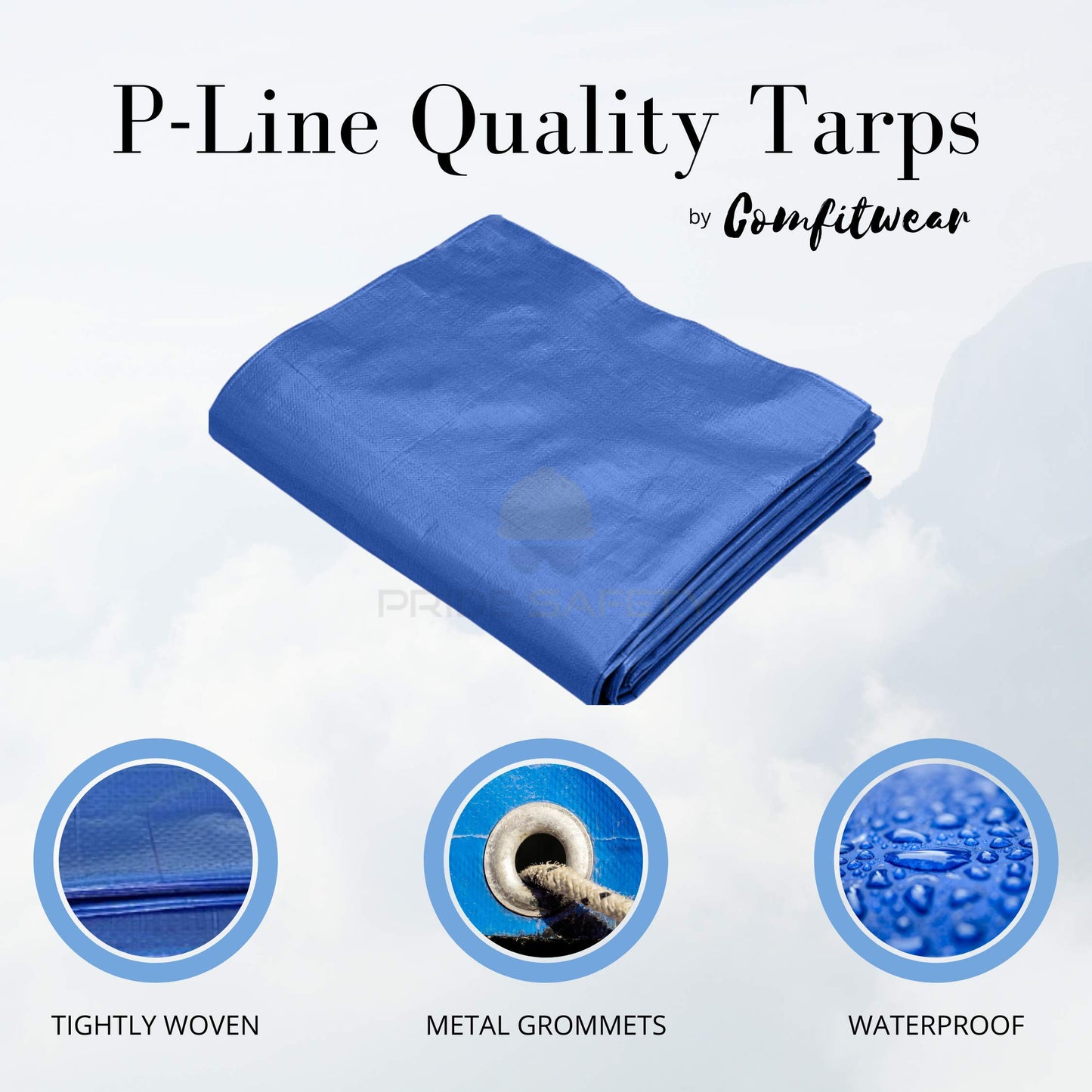 P-LINE Large Blue Tarp Cover – Outdoor Tarp for Pools, Boats, Cars and Trucks – Waterproof Tarp Cover – Heavy-Duty Poly Tarp with Grommets for Secured Tie-Down – 5mil Thick