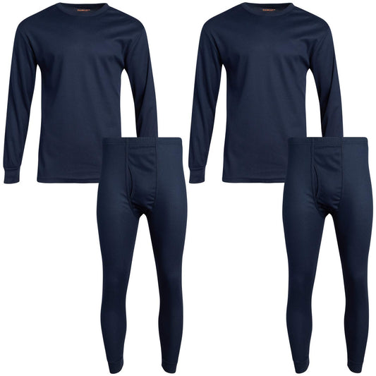 Fourcast Big Men's Thermal Pajama Set - Plus Sized Base Layer Long Sleeve Waffle T-Shirt and Long John Pants, Navy, Size Large