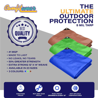 P-LINE Large Blue Tarp Cover – Outdoor Tarp for Pools, Boats, Cars and Trucks – Waterproof Tarp Cover – Heavy-Duty Poly Tarp with Grommets for Secured Tie-Down – 5mil Thick