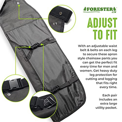 FORESTER Chainsaw Chaps for Men - Adjustable Belt - Chain Saw Chaps for Men, Apron Style W/Pocket, Chainsaw Safety Equipment