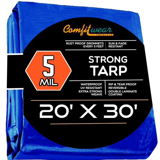 P-LINE Large Blue Tarp Cover – Outdoor Tarp for Pools, Boats, Cars and Trucks – Waterproof Tarp Cover – Heavy-Duty Poly Tarp with Grommets for Secured Tie-Down – 5mil Thick