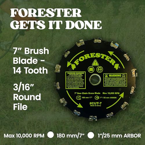 FORESTER Brush Cutter Blades and File Set - Trimmer Chainsaw Tooth Saw Blade - for Trimming Trees, Cutting String, Underbrush, and More - 20 Tooth 9" Circular Brush Blade with 3/16" File