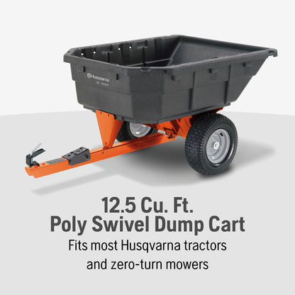 Husqvarna DC1000p 12.5 Poly Swivel Utility Dump Cart, Lawn Mower Attachments with 1,250-Lb. Weight Capacity