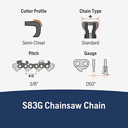 Husqvarna X-Cut S83G 24 Inch Semi Chisel Chainsaw Chain, 3/8" Pitch, .050 Gauge