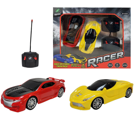 Skidz RC Cars for Kids, Remote Control Toy Car; High Speed Racer Boys Ages 4-7 Years 8-12 4WD Off-Road 1:24 Scale 2 Two Pack R/C Set 27mhz and 49Mhz 4Channel, Full Function (Red and Yellow)