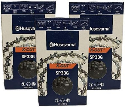 Husqvarna 581643672 SP33G X-Cut .325 .050 72 DL 3 Pack 18 Inch Semi-Chisel Chainsaw Chain