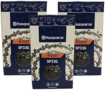 Husqvarna 581643672 SP33G X-Cut .325 .050 72 DL 3 Pack 18 Inch Semi-Chisel Chainsaw Chain