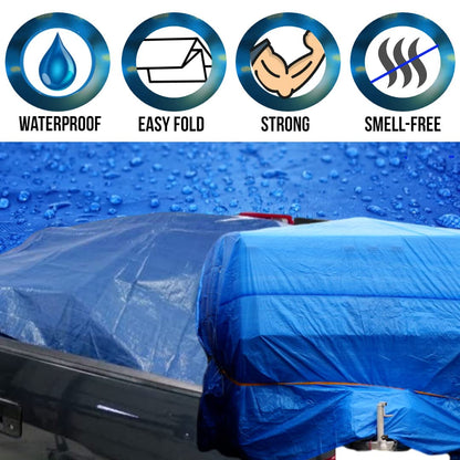 P-LINE Large Blue Tarp Cover – Outdoor Tarp for Pools, Boats, Cars and Trucks – Waterproof Tarp Cover – Heavy-Duty Poly Tarp with Grommets for Secured Tie-Down – 5mil Thick