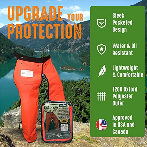 FORESTER Chainsaw Chaps for Men - Adjustable Belt - Chain Saw Chaps for Men, Apron Style W/Pocket, Chainsaw Safety Equipment