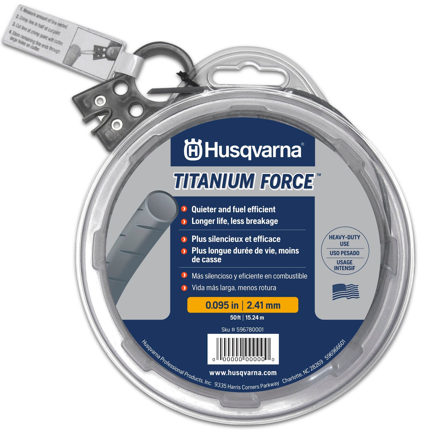 Husqvarna Titanium Force 0.095-Inch, 50-Foot String Trimmer Line Spool with Line Cutter