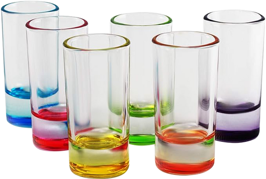Circleware Paradise Shot, Set of 6, Assorted Color Bottoms Limited Edition Glass Drinking Cups for Whiskey, Vodka, Brandy, Bourbon and All Type of Beverage,1.2 ounces