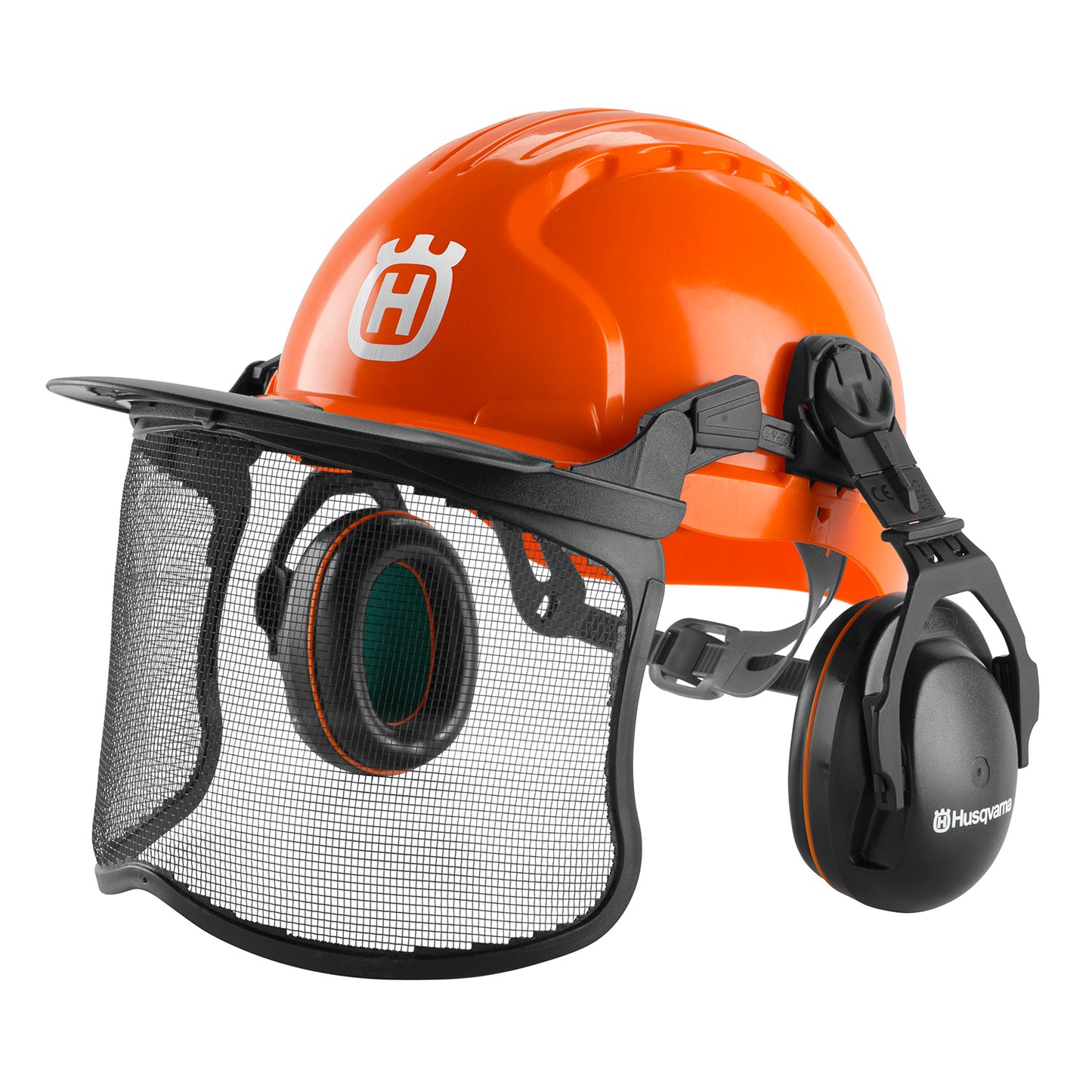 Husqvarna 592752601 Chainsaw Helmet with HDPE Shell, Face Shield, Ear Muffs and Sun Peak, Chainsaw Safety Gear